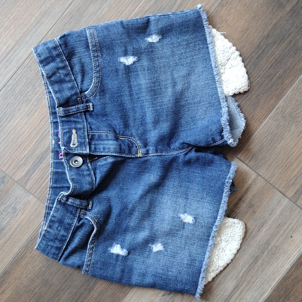Girls Denim Shorts w/ Lace Detail